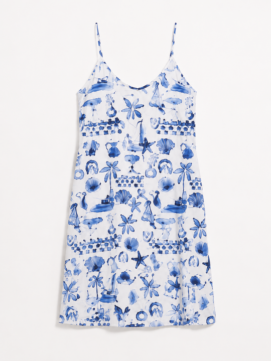 Andrea Coastal Print Cotton Dress — Breathable & Beach-Ready
