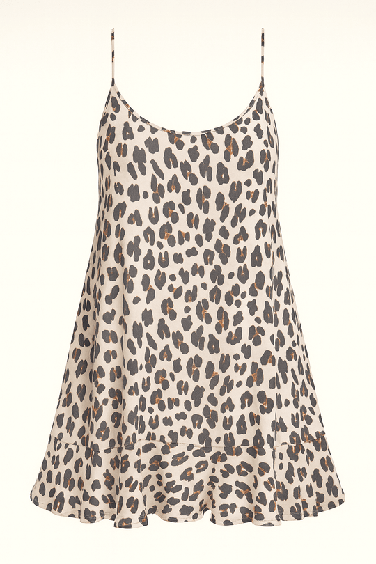 Cameron Leopard Print Summer DressUnleash your wild side in the Cameron Leopard Print Dress. A breezy, sleeveless design with a flowy hem, perfect for casual outings or summer getaways.