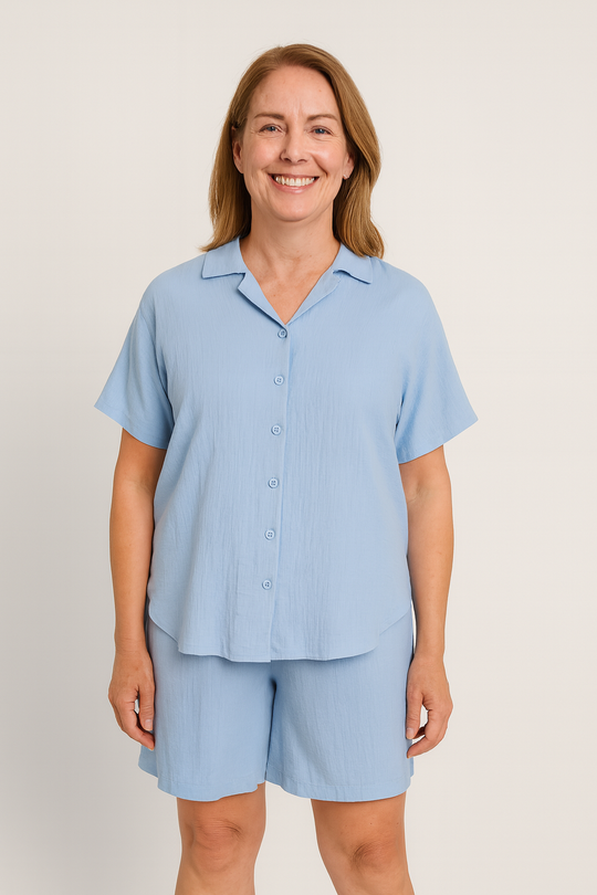Women's Rayon Button Down Shirt - Light Blue