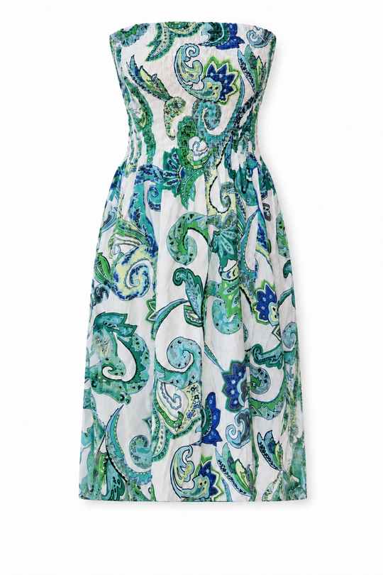 Elisha Green Paisley Strapless Midi Dress