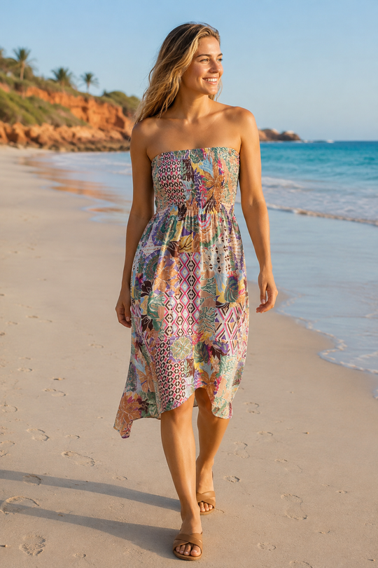 Elisha Multi Print Strapless Handkerchief Dress