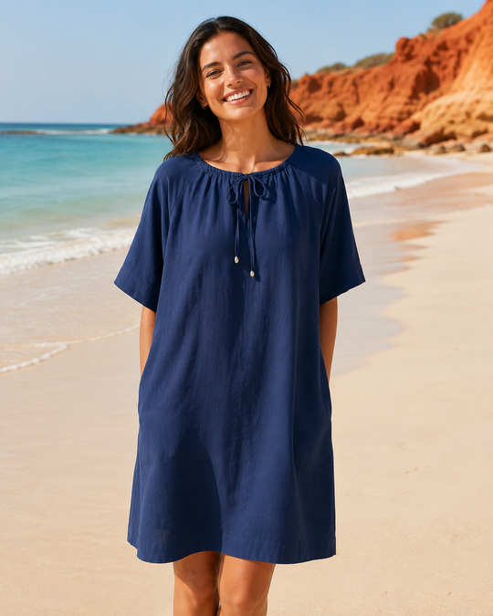 Jill Linen Dress - Navy