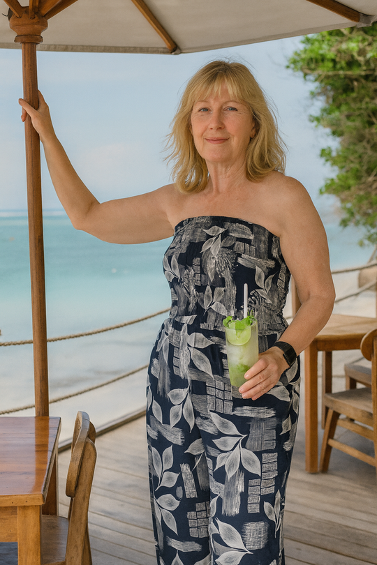 Women's Tropical Leaf Print Strapless Jumpsuit