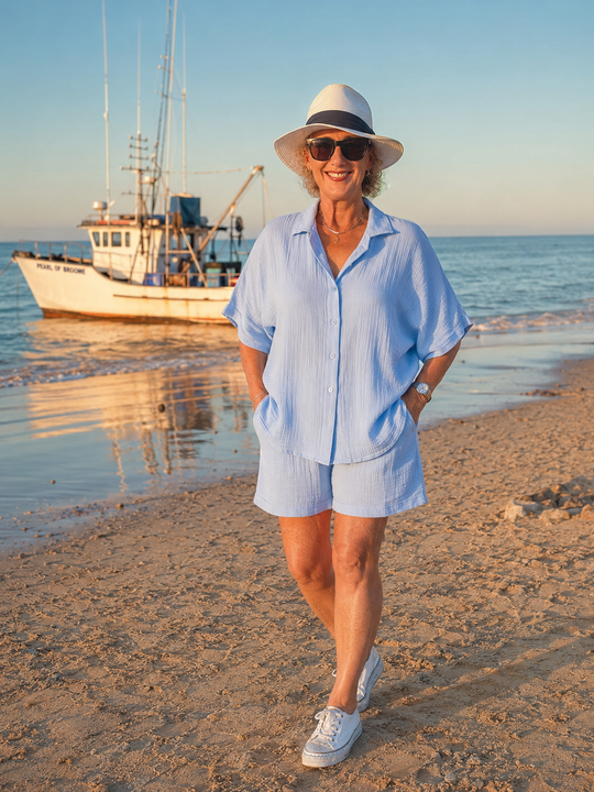 Women's Cotton Long Short - Light Blue