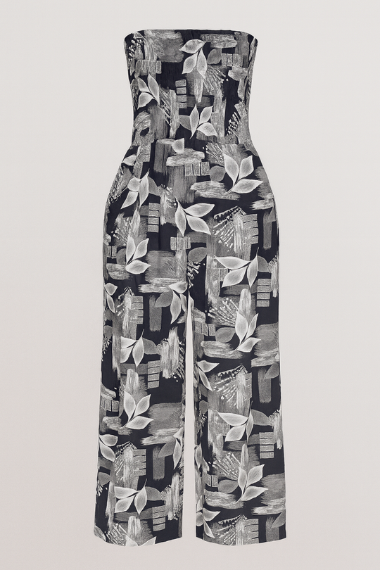 Women's Tropical Leaf Print Strapless Jumpsuitnew,WOMENS DRESS