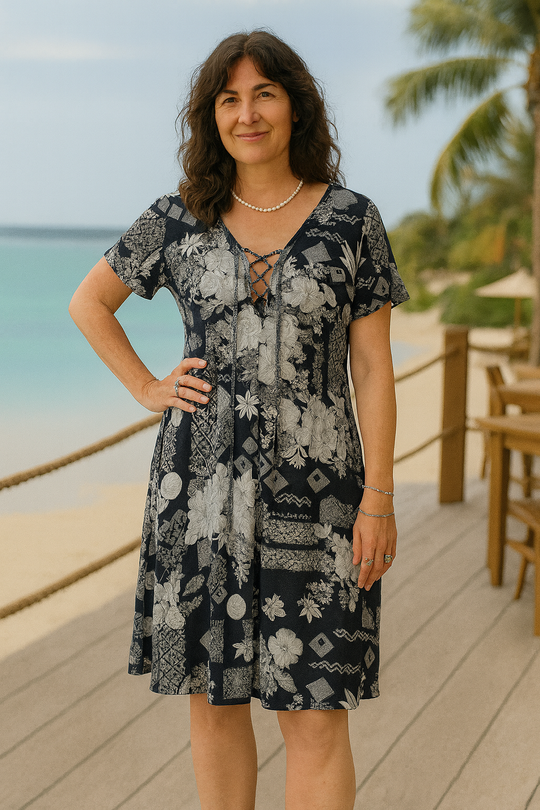 Volcom V-Neck Navy Floral Print Summer Dress