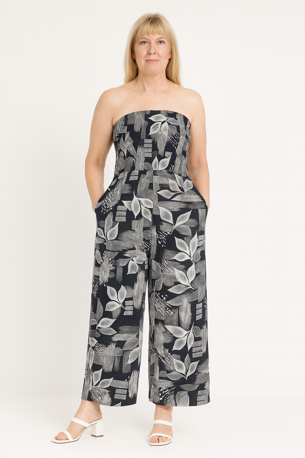 Women's Tropical Leaf Print Strapless Jumpsuitnew,WOMENS DRESS