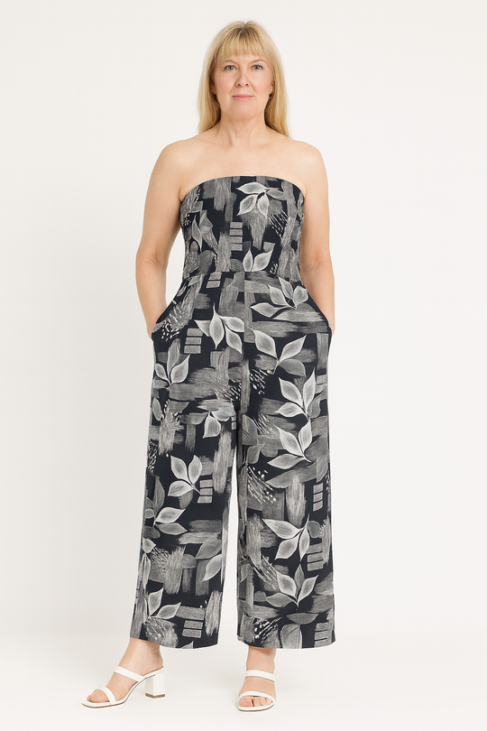 Women's Tropical Leaf Print Strapless Jumpsuitnew,WOMENS DRESS