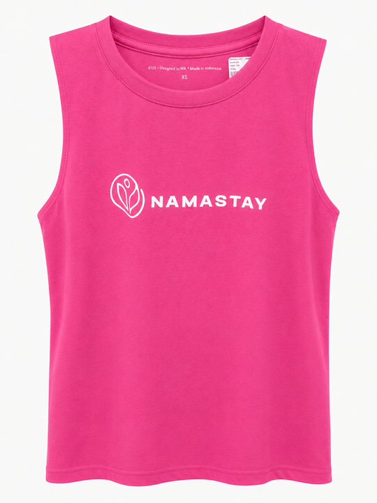 pink breathable cotton logo tank top — Namastay Broome