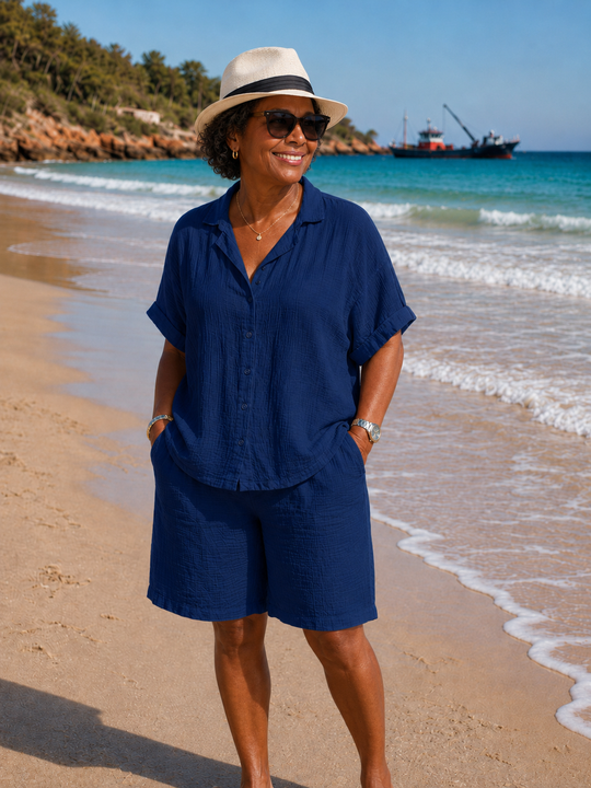 Women's Cotton Long Shorts - Navy