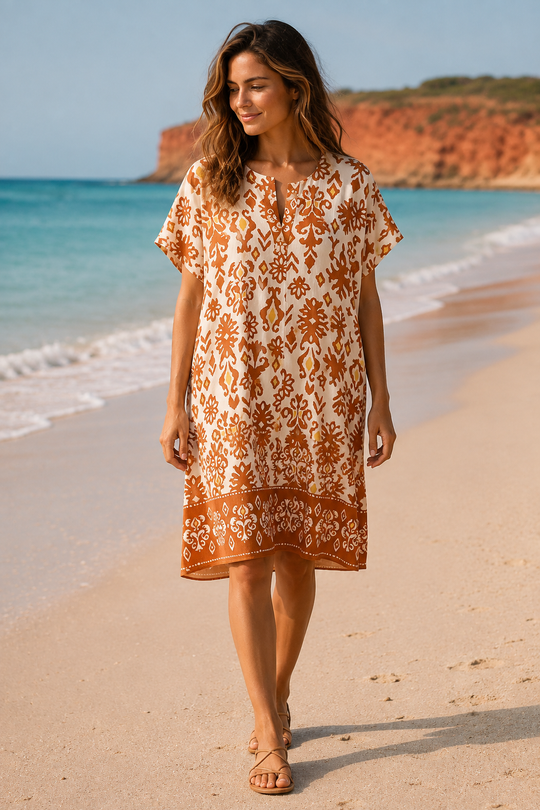 Women's Orange Floral Dress - Net Dress