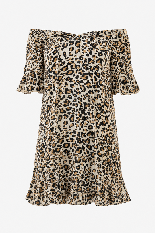 Rosi Leopard Print Dress — Off-Shoulder Beach Mini