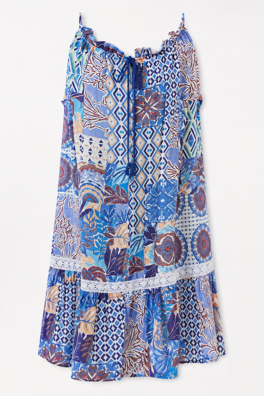 blue boho patchwork cami mini dress — Namastay Tarn Broome